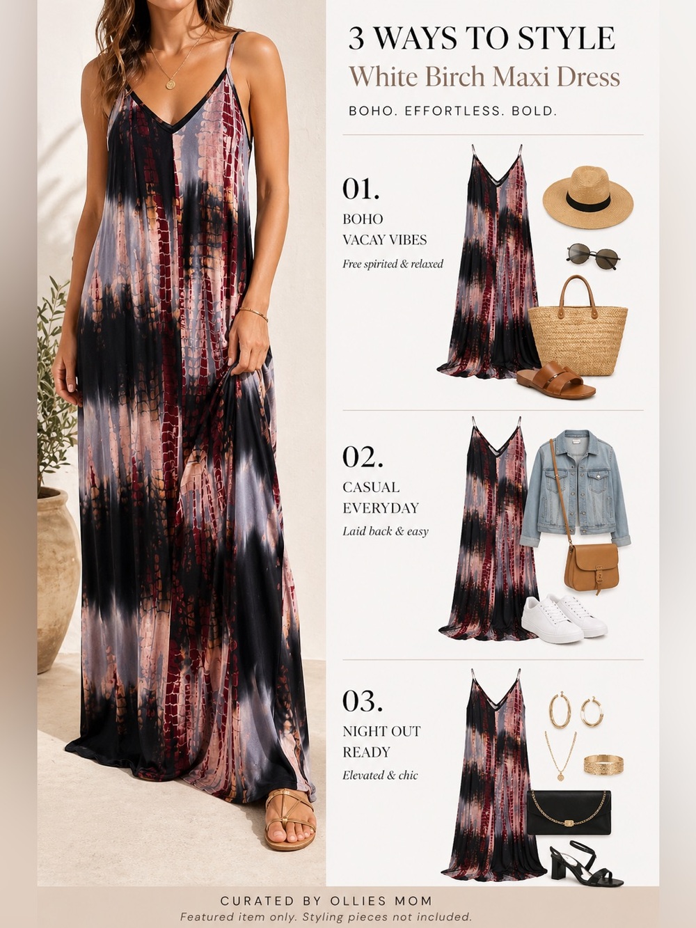 White Birch Tie Dye Maxi Dress Size L Spaghetti Strap Boho Flowy Worn Once